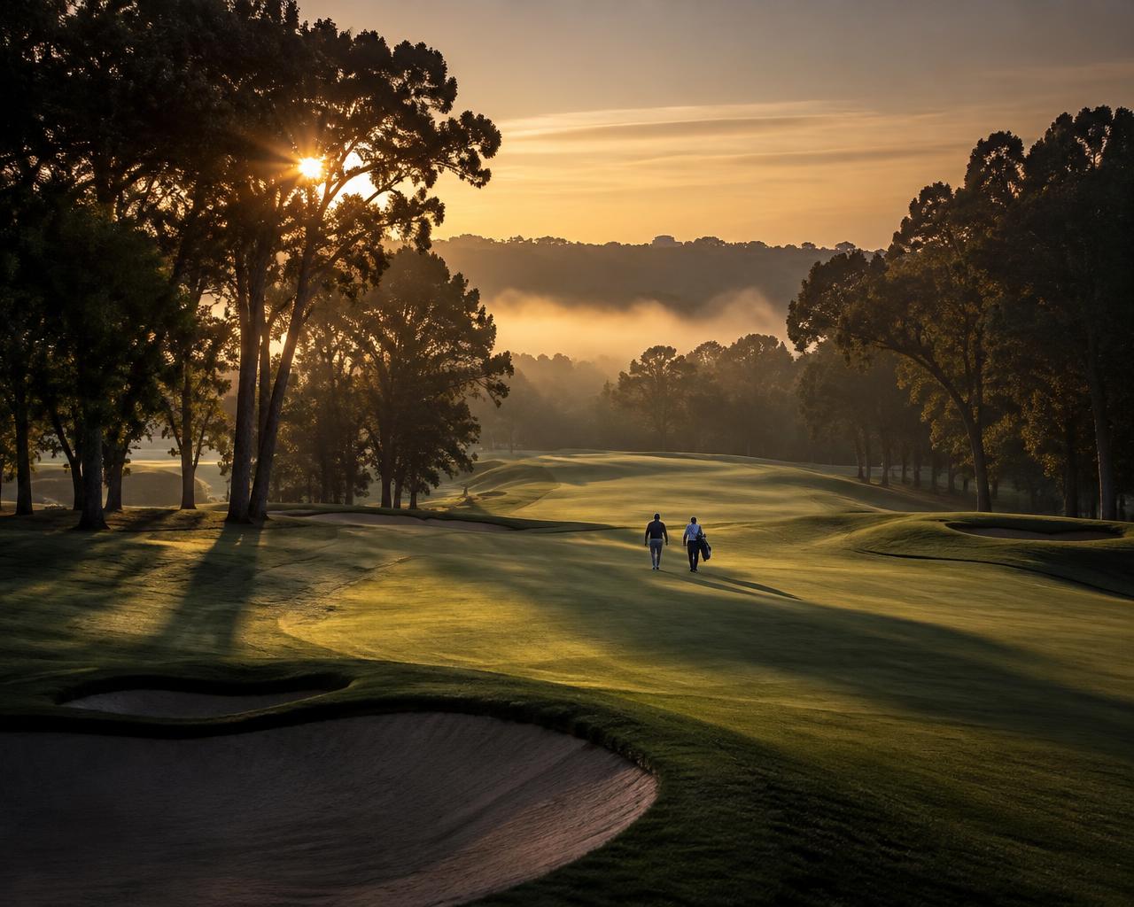 Private golf course at sunrise